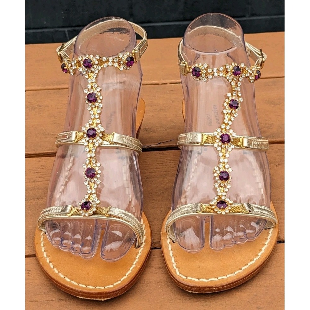 Ragozzino Shoes Capri Rhinestone Caged Heel Gold Leather Sandals Women 37 Italy - Picture 2 of 13